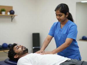 Experienced physiotherapist treating a patient at Quantum Physiotherapy Clinic in Bangalore