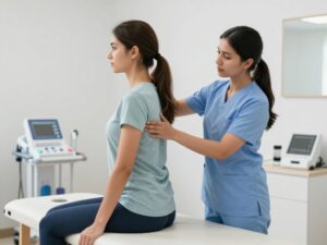 Physiotherapist at Quantum Physiotherapy Clinic HSR Layout conducting patient assessment