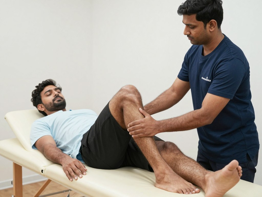 ACL rehabilitation exercises being performed under physiotherapist supervision