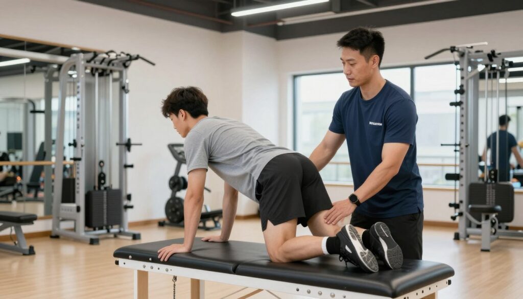 Athlete performing sports-specific rehabilitation exercises at Quantum Physio