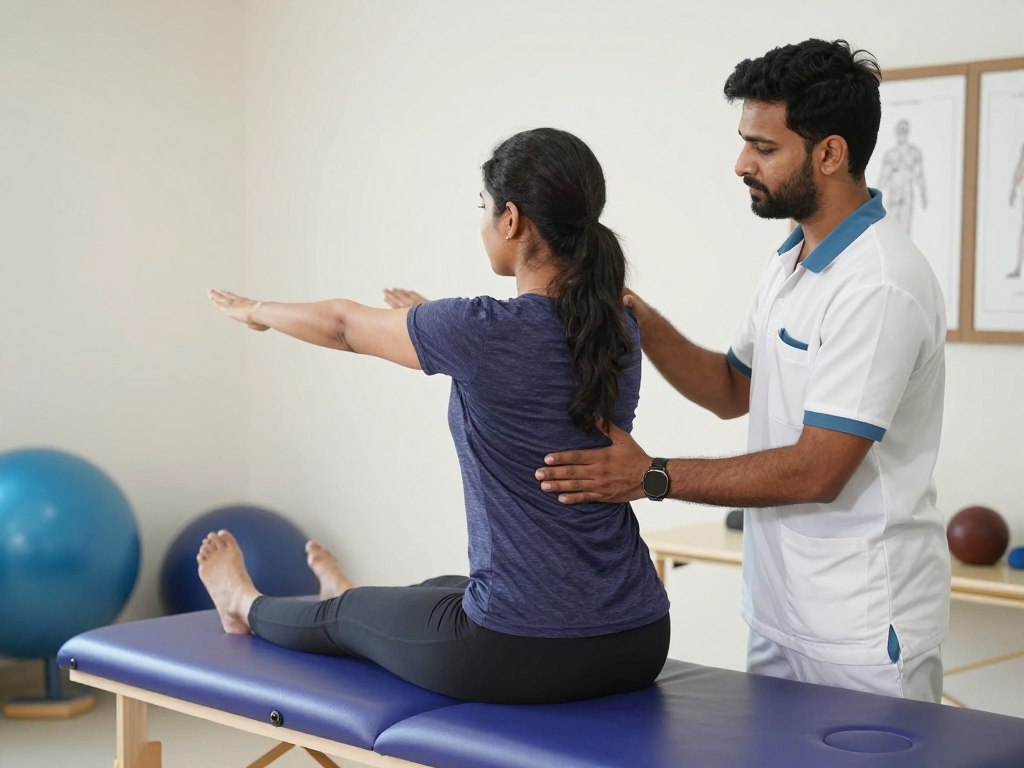 Follow-up physiotherapy session showing exercise progression and monitoring