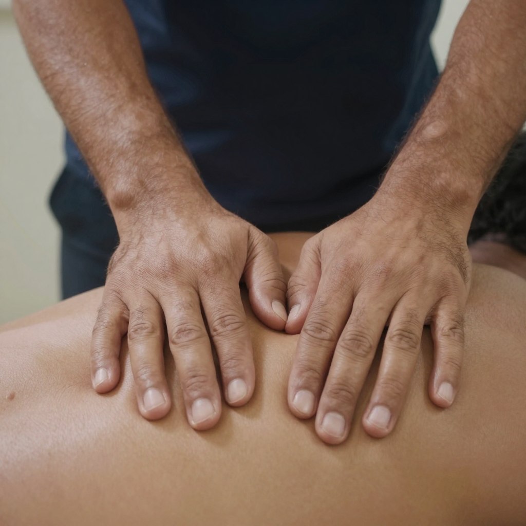 Physiotherapy treatment session showing manual therapy technique for pain relief