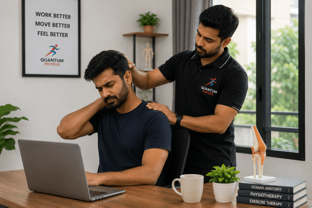 Work from home neck pain physiotherapy treatment in Vijaya Bank Layout Bangalore at Quantum Physiotherapy & Sports Rehab