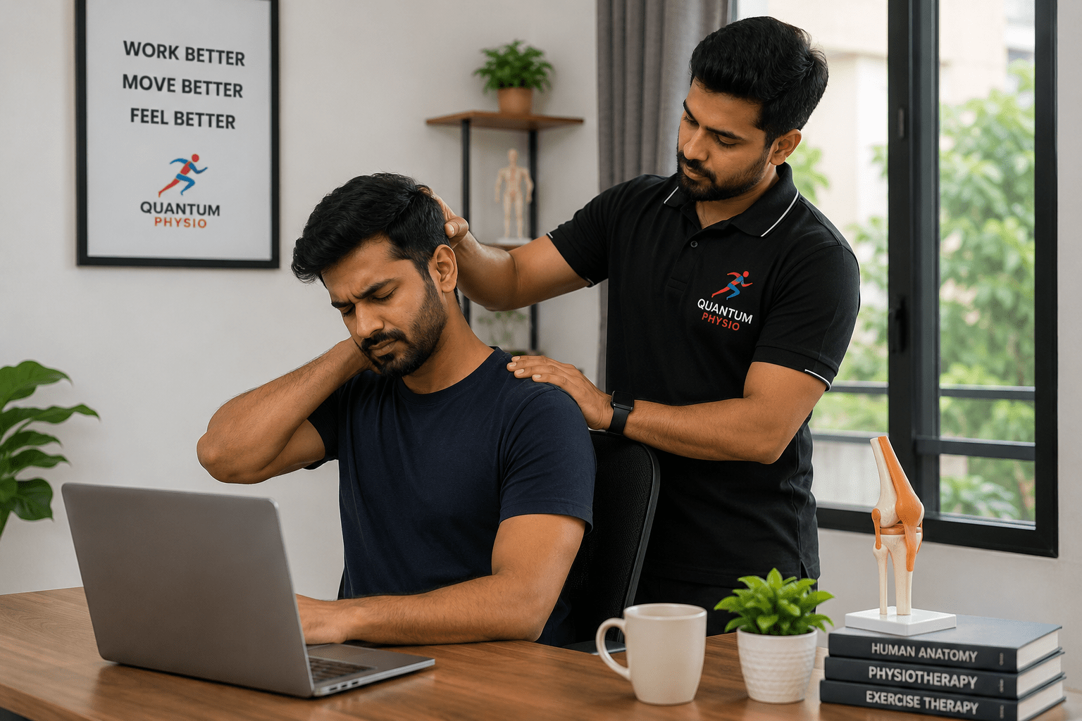 Work from home neck pain physiotherapy treatment in Vijaya Bank Layout Bangalore at Quantum Physiotherapy & Sports Rehab